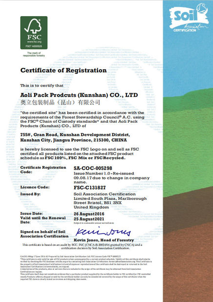 China Aoli Pack Products (kunshan) Co.,Ltd Certification